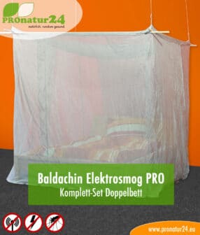 Baldachin SET Elektrosmog fürs Doppelbett in silberbeige