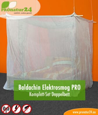 Baldachin SET Elektrosmog fürs Doppelbett in silberbeige