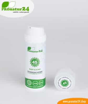 Sonnencreme LSF 45 – BABY & KIND. Mineralischer Lichtschutz, UVA, UVB, wasserfest, vegan – OHNE MIKROPLASTIK, OHNE ALKOHOL, OHNE CHEMIE