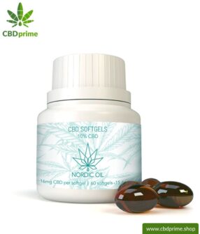CBD Softgel Kapseln der Cannabis Pflanze mit 10 % CBD Anteil. Ohne THC.