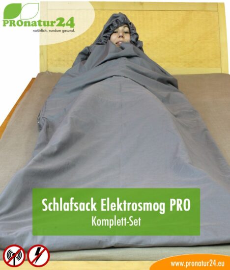 Schlafsack TSB Elektrosmog PRO - Alles inklusive SET. Eine geniale Ergänzung zum Schutz vor Elektrosmog HF (bis zu 35 dB) und NF für unterwegs!