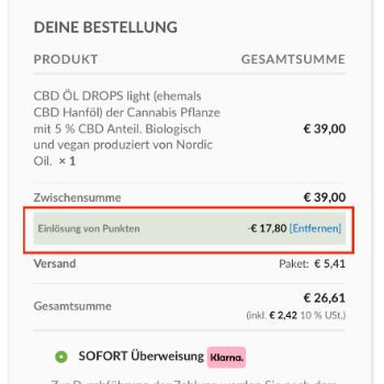 Treuepunkte reduzieren den Produktpreis gleich wie Gutscheine.