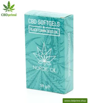 CBD Softgel Kapseln mit Schwarzkümmelöl. Enthält 384 mg Cannabidiol der Hanfpflanze (Cannabis). 100 % biologisch produziert. 60 Kapseln.